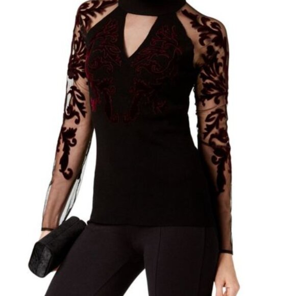 NWT - INC International Concepts Flocked-Velvet Illusion Sweater Size X-Small - Picture 2 of 11